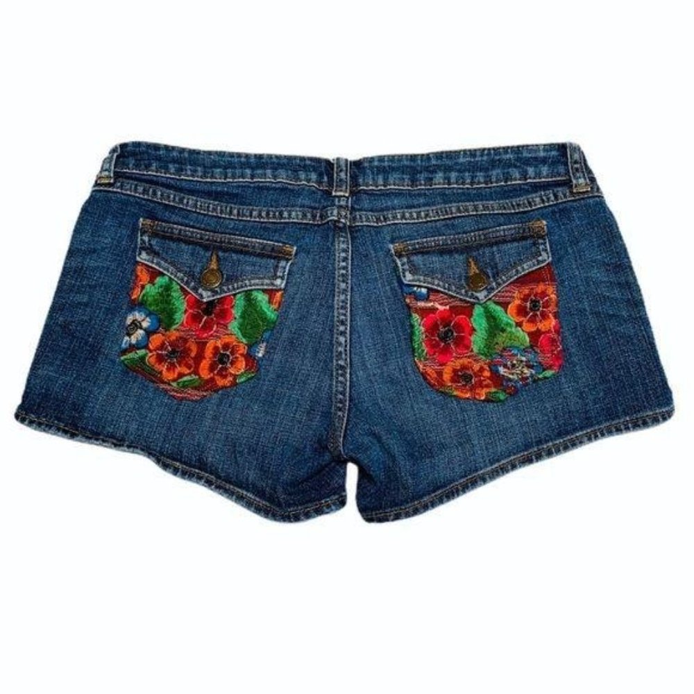 OOAK Embroidered Guatemala Huipil Pocket Jean Shorts